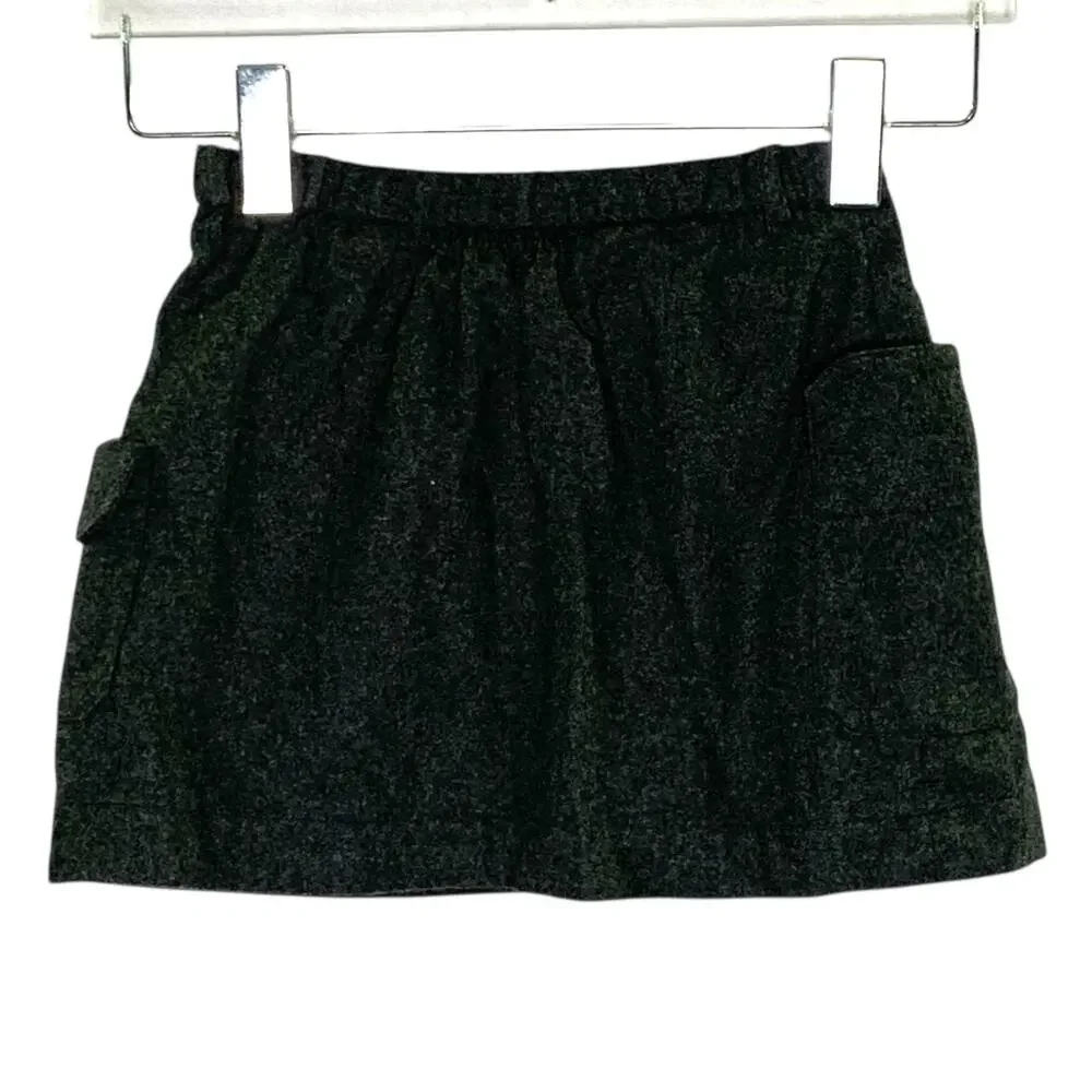 Bonpoint 8 Girls Charcoal Grey Mini Skirt Pleated Pockets Wool Blend Preppy